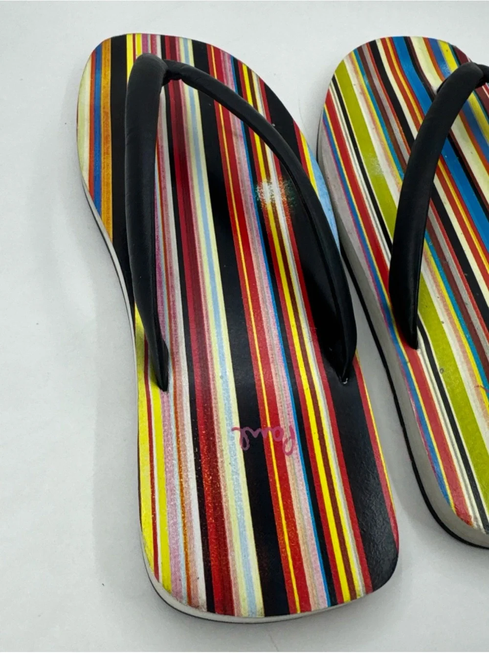 VTG Paul Smith Slip-on Sandals Striped Black Leather Strap Flip Flop Men M US 10